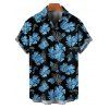 Chemise de Vacances Hawaïen Fleur et Feuille Tropicale Imprimées à Manches Courtes - Bleu gris 5XL