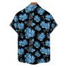 Chemise de Vacances Hawaïen Fleur et Feuille Tropicale Imprimées à Manches Courtes - Bleu gris XL