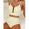 Maillot de Bain de Plage Texturé Evidé à Taille Haute à Volants - Beige M | US 6