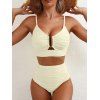 Maillot de Bain de Plage Texturé Evidé à Taille Haute à Volants - Beige M | US 6