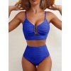 Maillot de Bain de Plage Texturé Evidé à Taille Haute à Volants - Bleu XL | US 10