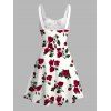 Robe Ligne A de Plage Motif de Rose sans Manches à Col en Forme de Cœur - Rouge foncé M | US 6