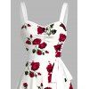 Robe Ligne A de Plage Motif de Rose sans Manches à Col en Forme de Cœur - Rouge foncé M | US 6