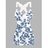 Vacation Outfit Allover Flower Print Butterfly Lace Ruched Tank Top and Lace Up Zipper Up Flare Jeans Casual Two Piece Outfit - Bleu Ciel S | US 4