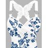 Vacation Outfit Allover Flower Print Butterfly Lace Ruched Tank Top and Lace Up Zipper Up Flare Jeans Casual Two Piece Outfit - Bleu Ciel S | US 4