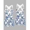 Vacation Outfit Allover Flower Print Butterfly Lace Ruched Tank Top and Lace Up Zipper Up Flare Jeans Casual Two Piece Outfit - Bleu Ciel S | US 4