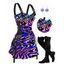 Music Festival Outfit Colorful Printed Buckle Strap Half Zipper Lace Up Dress and Solid Color Boots and Snowflake Earrings Outfit - multicolor S | US 4