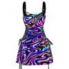 Music Festival Outfit Colorful Printed Buckle Strap Half Zipper Lace Up Dress and Solid Color Boots and Snowflake Earrings Outfit - multicolor S | US 4