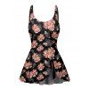 Vacation Outfit Allover Floral Print Bowknot Padded One Piece Swimsuit and Belt A Line Dress Two Piece Set - Noir S | US 4