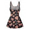 Vacation Outfit Allover Floral Print Bowknot Padded One Piece Swimsuit and Belt A Line Dress Two Piece Set - Noir S | US 4