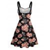 Vacation Outfit Allover Floral Print Bowknot Padded One Piece Swimsuit and Belt A Line Dress Two Piece Set - Noir S | US 4