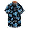 Tropical Flower Leaf Print Hawaii Vacation Belted Mini Dress And Short Sleeve Shirt Matching Outfit - Bleu gris S | US 2