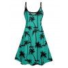 Vacation Style Palm Tree Printed Strapless Dress with Mens Short Sleeve Shirt and Mens Beach Pants Three Piece Set - Vert profond S | US 4