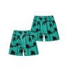 Vacation Style Palm Tree Printed Strapless Dress with Mens Short Sleeve Shirt and Mens Beach Pants Three Piece Set - Vert profond S | US 4