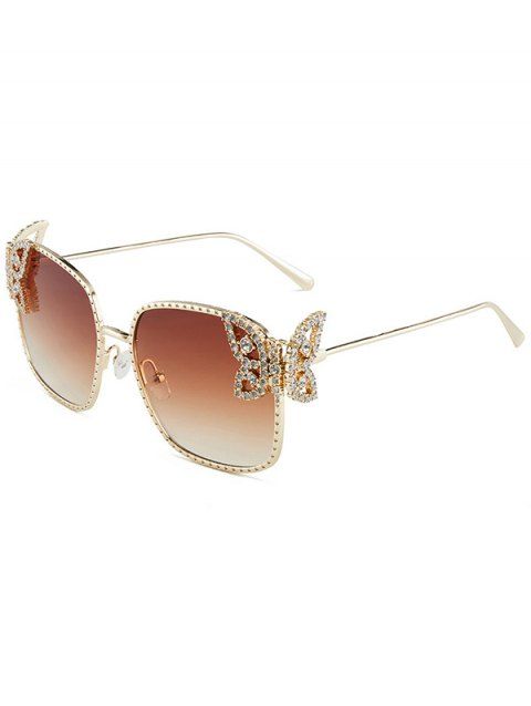 Lunettes Solaires Papillon avec Monture Carrée Creuse Ornée de Strass