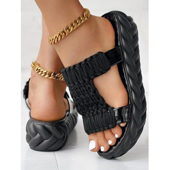 Solid Color Braid Thick Flat Slip On Open Toe Trendy Slippers