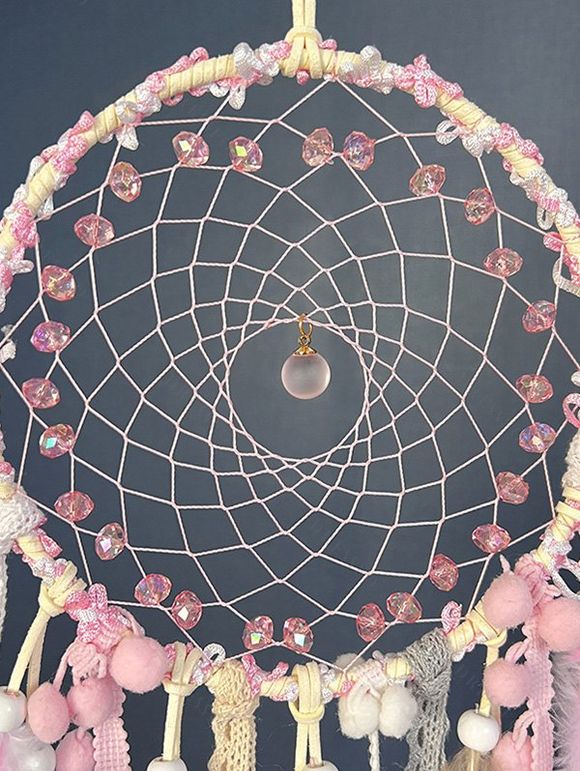 Attrape-Rêve Tendance à Suspendre Au Mur Motif Plumes et Perles Fantaisies Décor Maison - Rose clair 
