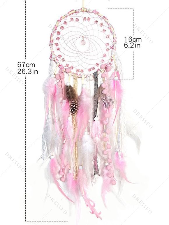 Attrape-Rêve Tendance à Suspendre Au Mur Motif Plumes et Perles Fantaisies Décor Maison - Rose clair 