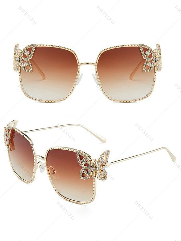 Lunettes Solaires Papillon avec Monture Carrée Creuse Ornée de Strass - café 