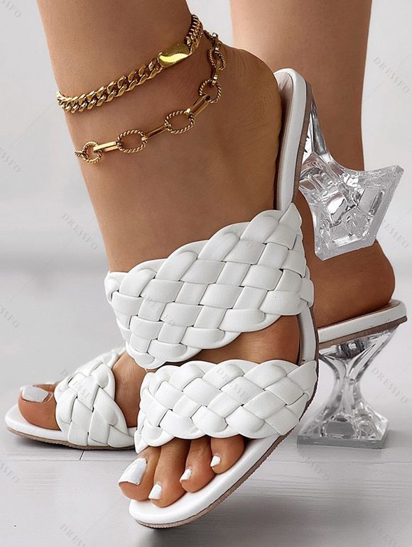 Solid Color Braid Chunky Heel Slip On Open Toe Trendy Sandals - Blanc EU 42