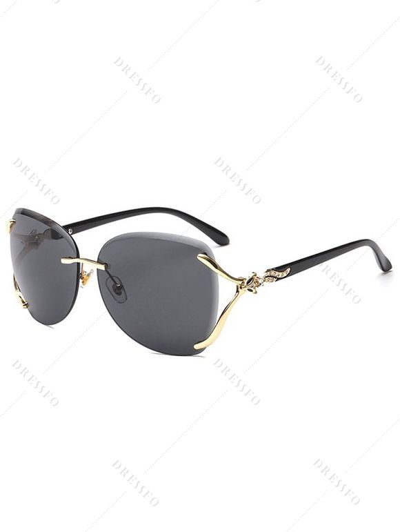 Lunettes Solaires Tendances sans Monture Motif Renard avec Strass Style Streetwear - Noir 