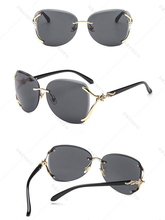 Lunettes Solaires Tendances sans Monture Motif Renard avec Strass Style Streetwear - Noir 