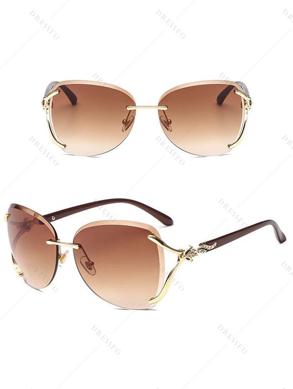 Lunettes Solaires Tendances sans Monture Motif Renard avec Strass Style Streetwear - café 
