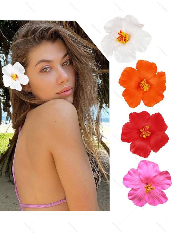 Pinces à Cheveux de Plage en Forme de Fleur en Couleur Unie 4 Pièces - multicolor A 