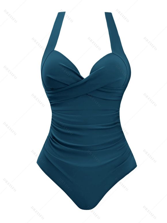 Maillot de Bain 1 Pièce à Bretelles Ajustables en Couleur Unie - Bleu profond XXL | US 12