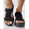 Solid Color Braid Thick Flat Slip On Open Toe Trendy Slippers - Noir EU 36