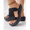 Solid Color Braid Thick Flat Slip On Open Toe Trendy Slippers - Noir EU 36