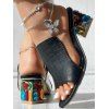 Solid Color Textured Open Toe Colorful Artificial Crystal Chunky Heel Slip On Trendy Sandals - Noir EU 36