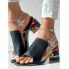 Solid Color Textured Open Toe Colorful Artificial Crystal Chunky Heel Slip On Trendy Sandals - Noir EU 36