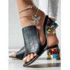 Solid Color Textured Open Toe Colorful Artificial Crystal Chunky Heel Slip On Trendy Sandals - Noir EU 36