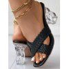 Solid Color Braid Crossover Square Toe Slip On Artificial Crystal Chunky Heel Trendy Sandals - Noir EU 36