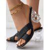 Solid Color Braid Crossover Square Toe Slip On Artificial Crystal Chunky Heel Trendy Sandals - Noir EU 36