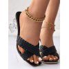 Solid Color Braid Crossover Square Toe Slip On Artificial Crystal Chunky Heel Trendy Sandals - Noir EU 36