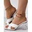 Solid Color Braid Crossover Square Toe Slip On Artificial Crystal Chunky Heel Trendy Sandals - Blanc EU 42