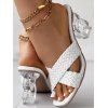 Solid Color Braid Crossover Square Toe Slip On Artificial Crystal Chunky Heel Trendy Sandals - Blanc EU 42