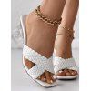 Solid Color Braid Crossover Square Toe Slip On Artificial Crystal Chunky Heel Trendy Sandals - Blanc EU 42