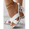 Solid Color Braid Crossover Square Toe Slip On Artificial Crystal Chunky Heel Trendy Sandals - Blanc EU 42