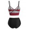 Maillot de Bain Bikini Gainant en Blocs de Couleurs à Faux Bouton à Volants de Plage - Rouge foncé XL