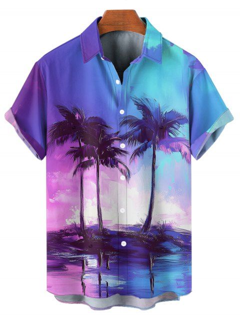 Chemise de Plage de Vacances Palmier Imprimé à Manches Courtes