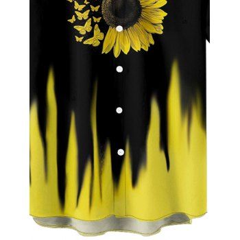 Men's Sunflower Butterfly Contrast Color Hawaii Shirt Button Up Roll Up Sleeve Vacation Shirt