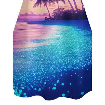 Coconut Tree Beach Painting Pattern Vacation Dress Spaghetti Strap Hawaii Tank Dress
