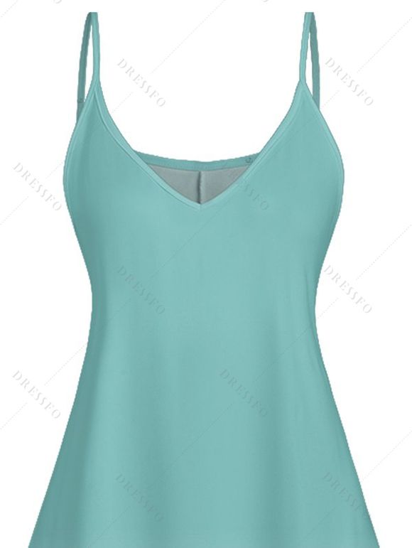 Vacation Couple Outfit Ombre Coconut Tree Spaghetti Strap Tank Dress and Roll Up Sleeve Shirt Solid Color Drawstrings Beach Short Outfit - Vert clair S | US 4