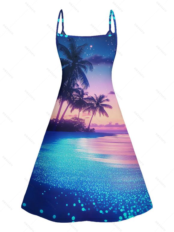 Robe Élégante à Bretelles Spaghetti à Motif Cocotier Peint - Bleu profond XL | US 12