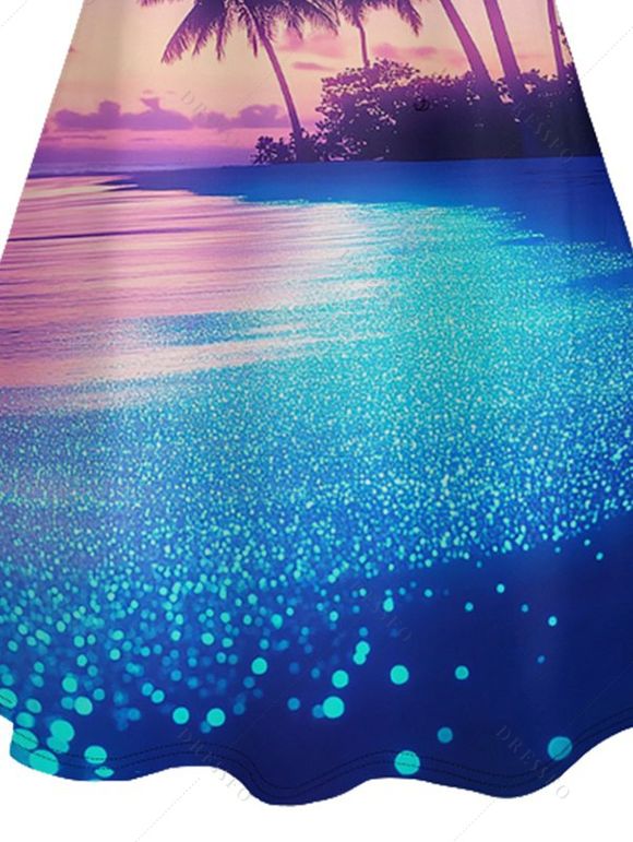 Robe Élégante à Bretelles Spaghetti à Motif Cocotier Peint - Bleu profond XL | US 12