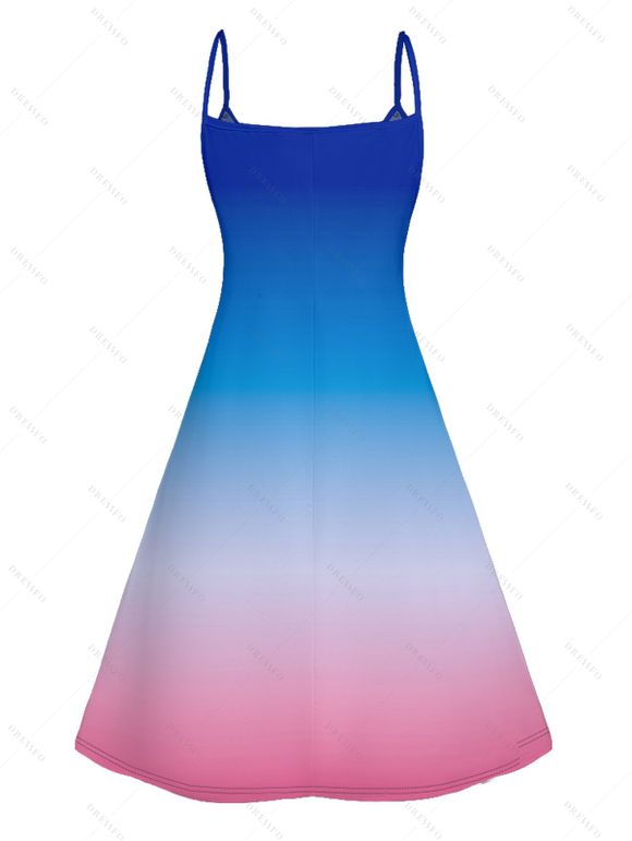 Robe de Plage Ligne A Ombrée Cocotier Imprimé à Bretelle Fine - Bleu XXXXXL | US 20