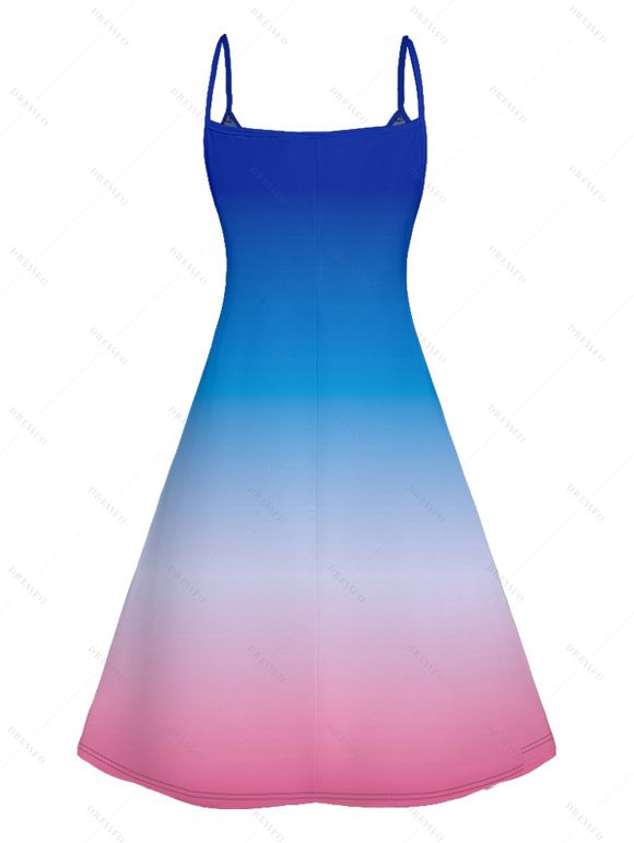 Vacation Couple Outfit Coconut Tree Print Ombre Spaghetti Strap A Line Dress and Roll Up Sleeve Shirt Solid Color Drawstring Shorts Beach Outfit - Bleu S | US 4